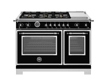 Bertazzoni HER486BTFEPNET 48 Inch Dual Fuel Range, 6 Brass Burners And Griddle, Electric Self-Clean Oven Nero Matt For Cheap