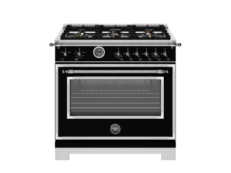 Bertazzoni HER366BCFGMNET 36 Inch All Gas Range, 6 Brass Burners And Cast Iron Griddle Nero Matt on Sale